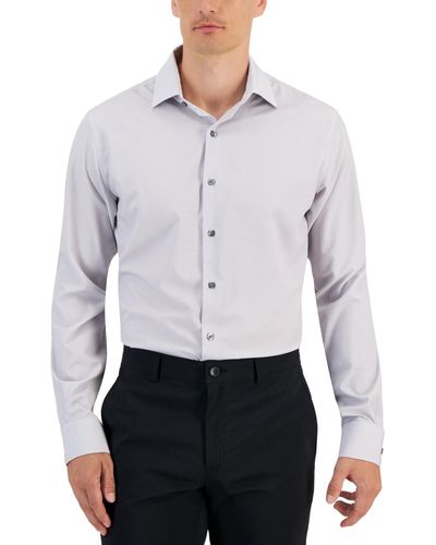 Alfani Slim-fit 4-way Stretch Dashes Geo Print Dress Shirt - White