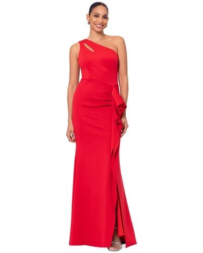 Xscape Ruffled One-shoulder Gown - Red