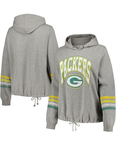 '47 Distressed Green Bay Packers Plus Size Upland Bennett Pullover Hoodie - Gray