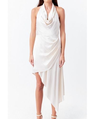 Endless Rose Halter Neck Asymmetric Satin Dress - White