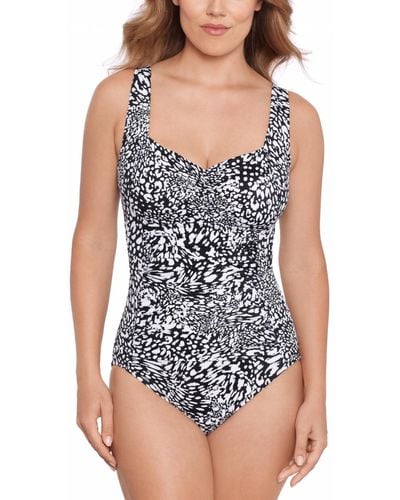 Swim Solutions Printed Ruched-front One Piece Swimsuit - Black
