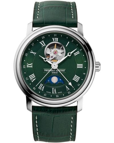 Frederique Constant Swiss Automatic Classics Heartbeat Moonphase Leather Strap Watch 40mm - Green
