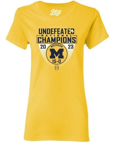 Blue 84 Michigan Wolverines College Football Playoff 2023 National Champions Draft Pick Undefeated T-shirt - Yellow