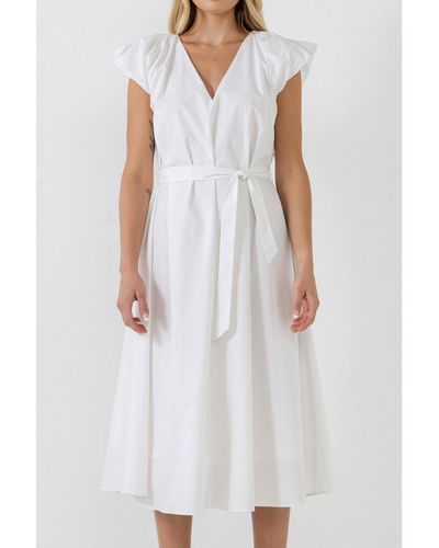 English Factory Puffy Sleeve Midi Dress - White