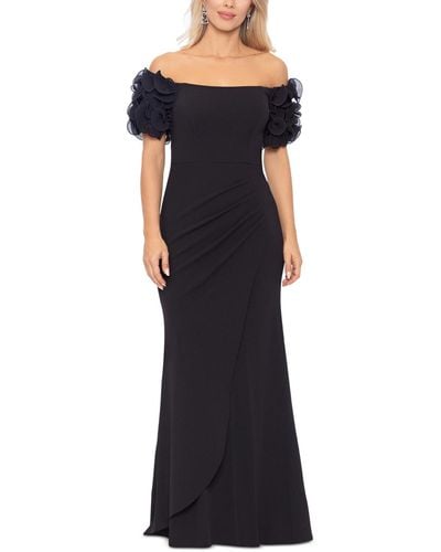 Xscape Off-the-shoulder Ruffled-sleeve Gown - Blue