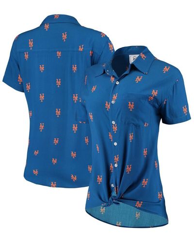 FOCO New York Mets All Over Logos Button-up Shirt - Blue