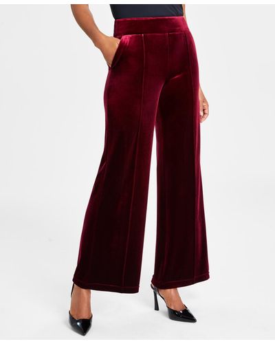 INC International Concepts High-rise Velvet Wide-leg Pants - Red