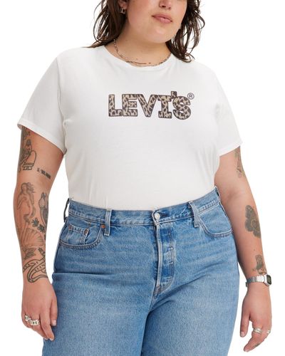 Levi's Trendy Plus Size Perfect Logo Cotton Short-sleeve T-shirt - White