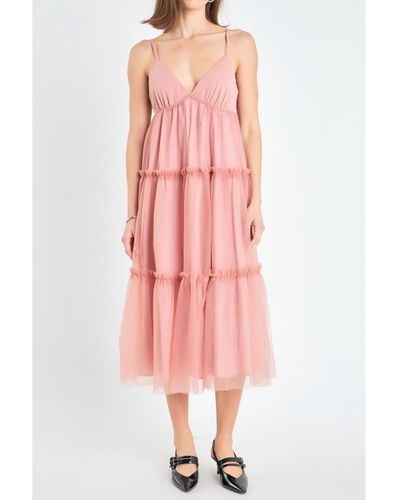 English Factory Tulle Contrast Midi Dress - Pink