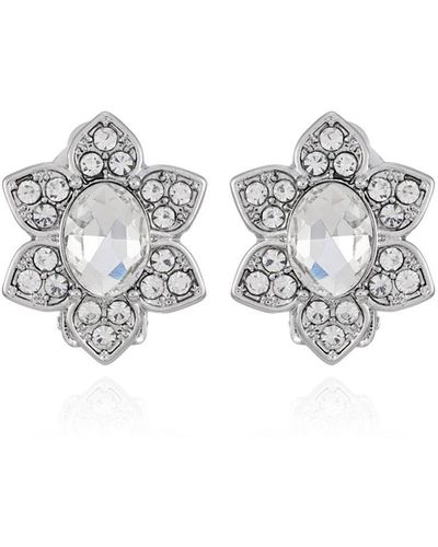 Tahari Tone Clear Glass Stone Flower Stud Clip-on Earrings - White