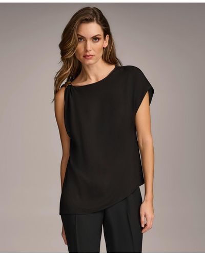 Donna Karan One-sleeve Top With Hardware Detail - Black