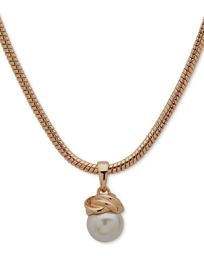 Anne Klein Gold-tone Imitation Pearl Knot Pendant Necklace - Metallic