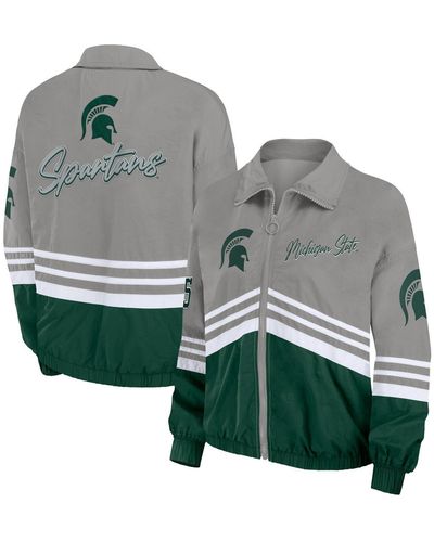 WEAR by Erin Andrews Distressed Michigan State Spartans Vintage-like Throwback Windbreaker Full-zip Jacket - Green