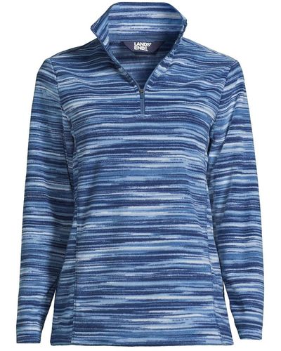 Lands' End Plus Size Fleece Quarter Zip Pullover Jacket - Blue