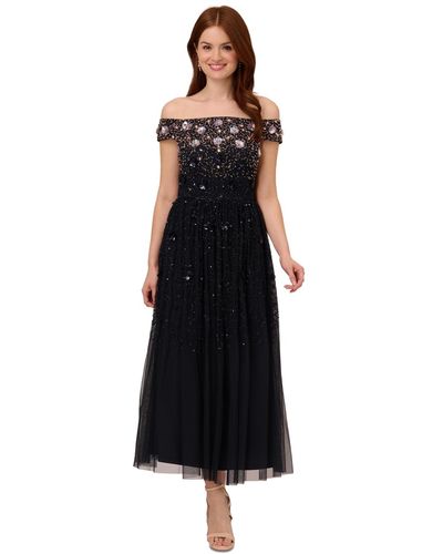 Adrianna Papell Embellished Off-the-shoulder Gown - Black