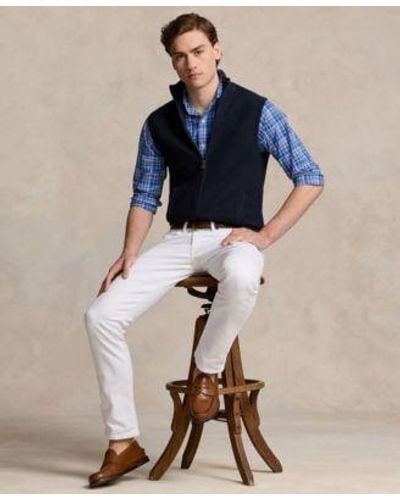 Polo Ralph Lauren Sweater Vest Plaid Shirt Belt Straight Jeans Penny Loafers - Blue