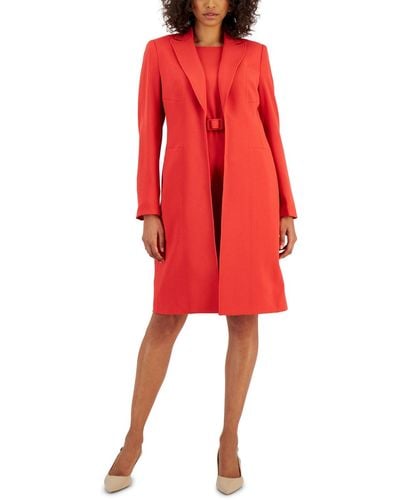 Nipon Boutique Longline Jacket Topper & Belted Sleeveless Sheath Dress - Red
