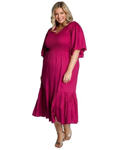 Dani Marie Plus Size Flutter Sleeve Smocked Cleo Midi Dress - Red