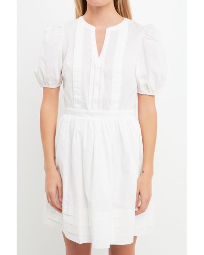 English Factory Poplin Bib Fit & Flare Dress - White