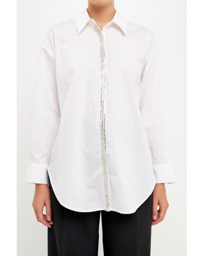 Endless Rose Sequins & Beads Trim Shirt - White