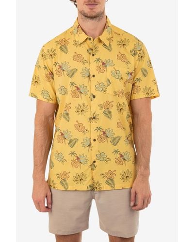 Hurley Rincon Print Short Sleeve Button-up Shirt - Yellow
