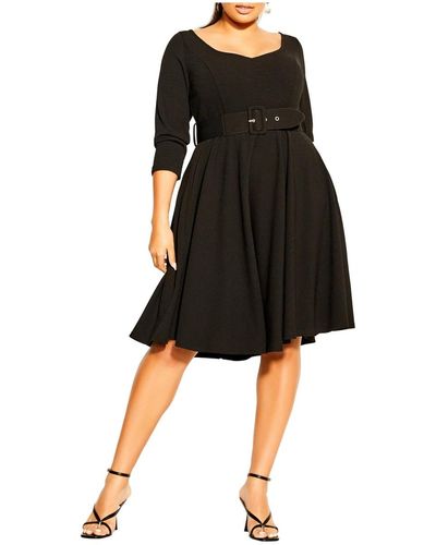City Chic Plus Size Super Sweet Elbow Sleeve Dress - Black