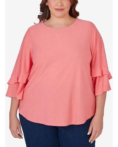 Ruby Rd. Plus Size Swiss Dot Textured Solid Party Top - Pink