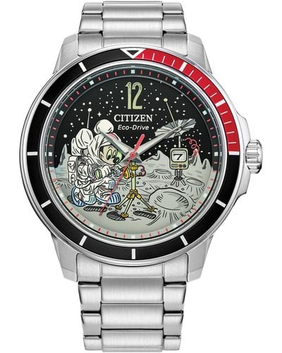 Citizen Eco-drive Mickey Mouse Astronaut Stainless Steel Bracelet Watch 42mm - Gray