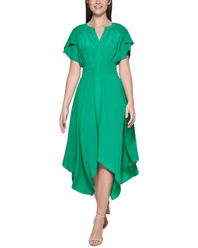 Kensie Handkerchief-hem Midi Dress - Green