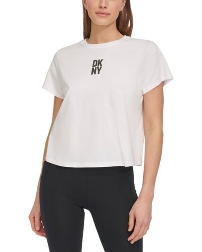 DKNY Sport Cotton Boxy Cropped Logo T-shirt in Pink