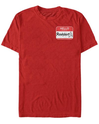 Fifth Sun Star Trek Original Series Hello Reshirt Name Tag Short Sleeve T-shirt - Red