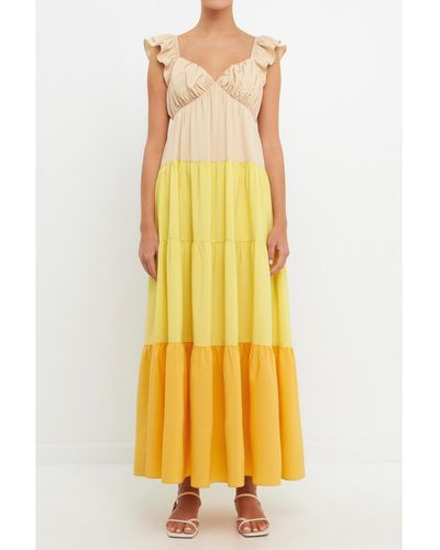 English Factory Sweet Heart Color Block Maxi Dress - Yellow