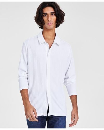 INC International Concepts Regular-fit Ribbed-knit Button-down Shirt - White