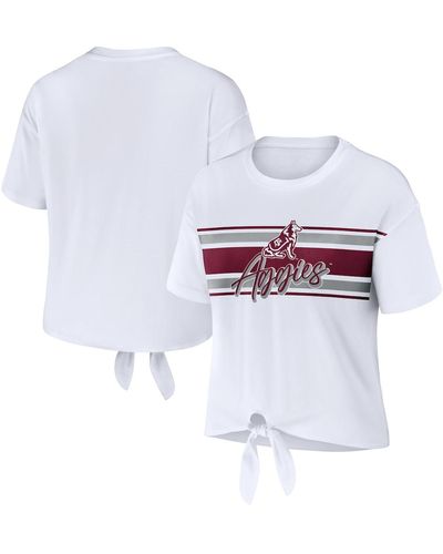 WEAR by Erin Andrews Texas A&m aggies Striped Front Knot Cropped T-shirt - White