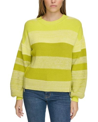 DKNY Striped Side-zip Blouson-sleeve Sweater - Yellow