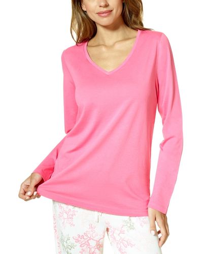 Hue Long-sleeve V-neck Pajama Top - Pink