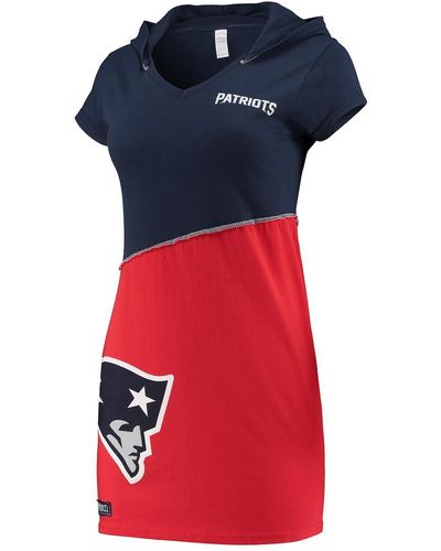 Refried Apparel Navy And Red New England Patriots Hooded Mini Dress - Blue
