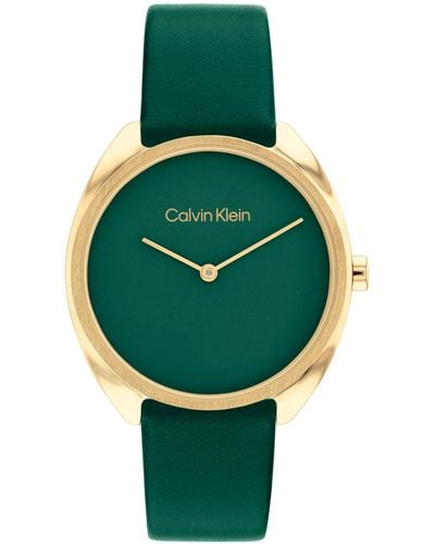 Calvin Klein Quartz Leather Strap Watch 34mm - Green
