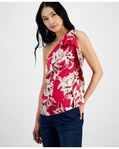 INC International Concepts Sleeveless One-shoulder Ruffle Top - Red