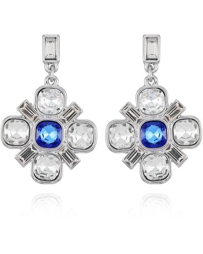 Tahari Tone Blue And Clear Glass Stone Flower Drop Earrings