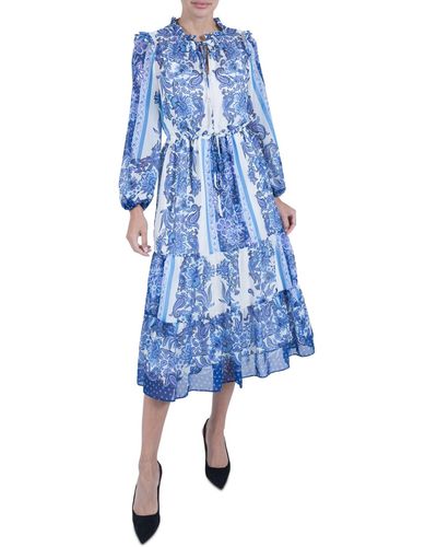Julia Jordan Long-sleeve Drawstring Midi Dress - Blue