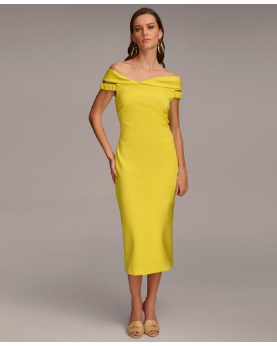 Donna Karan Off-the-shoulder Midi Sheath Dress - Yellow