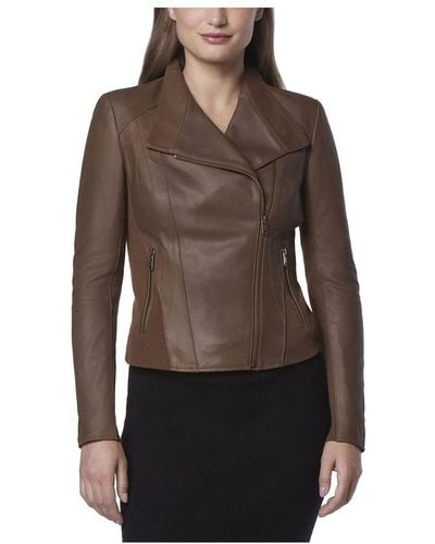 Andrew Marc Felix Asymmetrical Moto Jacket With Wing Collar - Brown