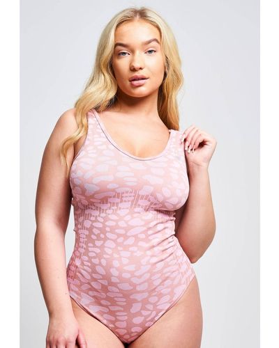 Twill Active Qiana Recycled Leopard Scoop Neck Bodysuit - Pink