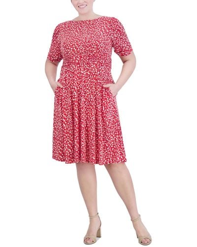 Jessica Howard Plus Size Printed Ruched-sleeve Dress - Pink