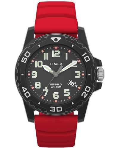 Timex Main Street Quartz Silicone Strap 42mm Round Watch - Red