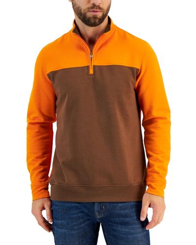Club Room Colorblocked Quarter-zip Fleece Sweater - Orange