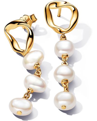 PANDORA 14k -plated Shaped Circle Baroque Treated Freshwater Cultured Pearls Drop Earrings - Metallic