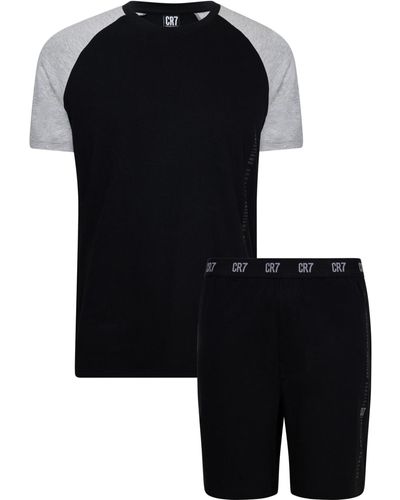 Cr7 Cotton Loungewear Top And Short Set - Black