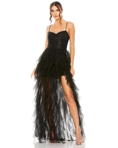 Mac Duggal Ieena Sequin Mini Dress With High Low Ruffle Tiered Train - Black